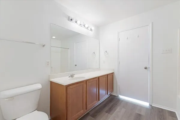 a bathroom with a sink a toilet and a mirror