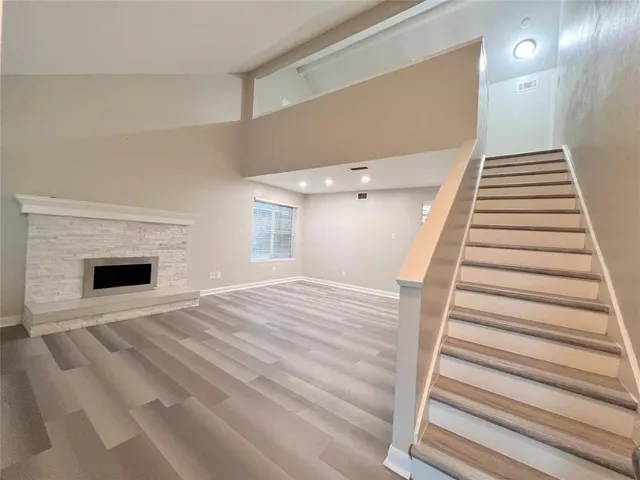 a view of a livingroom with a fireplace
