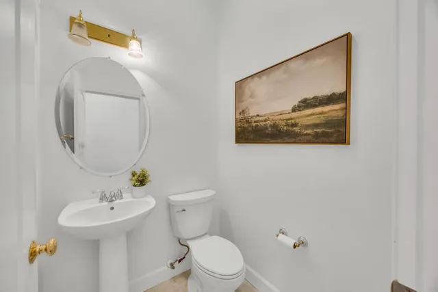 a view of a house with a yard and potted plants