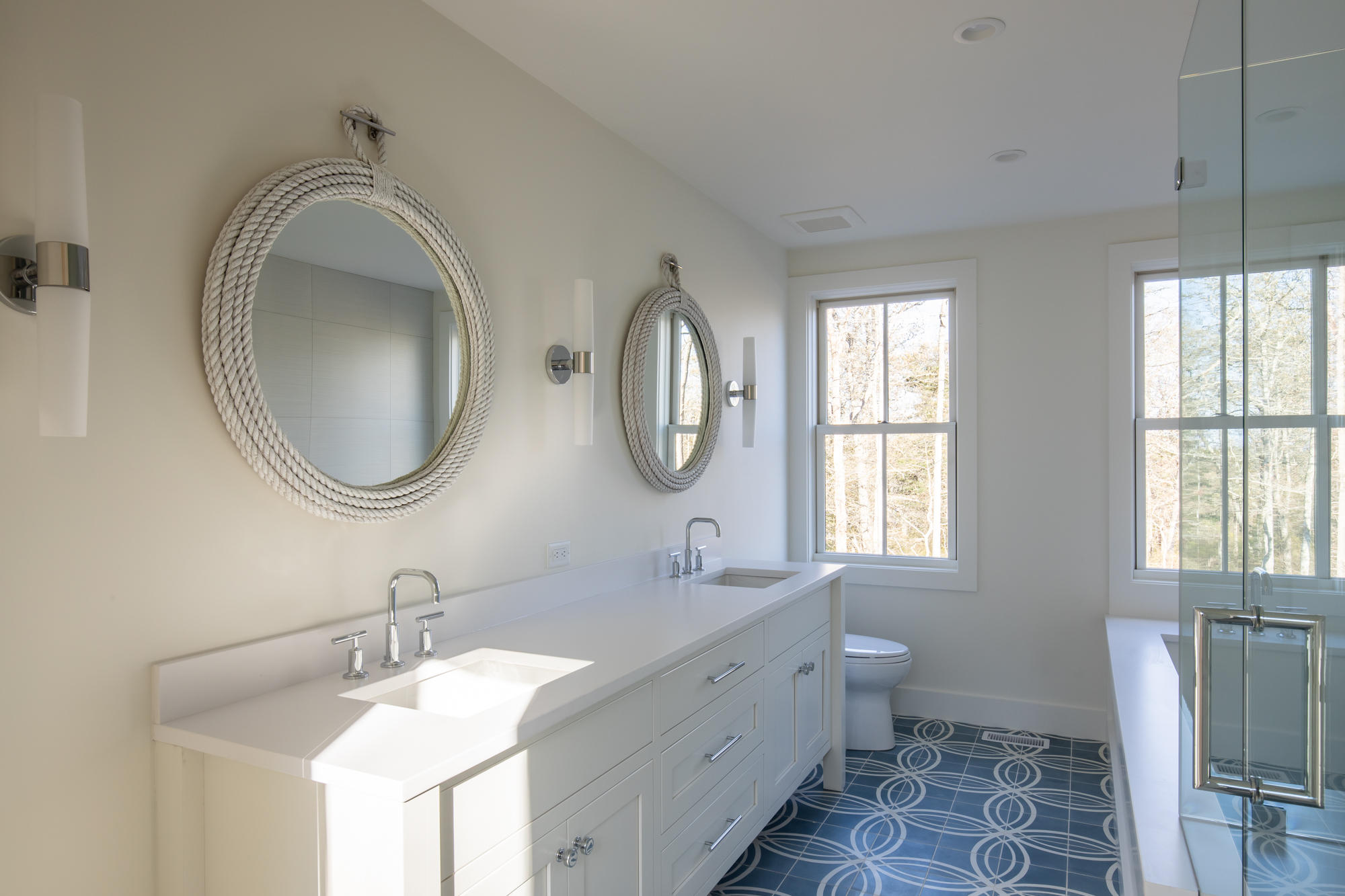25 Luce Farm Road West Tisbury, MA 02568 - Photo 16 of 26 a bathroom with a double vanity sink mirror and toilet