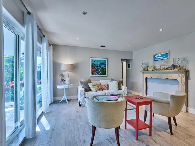 a living room with a couch and a table