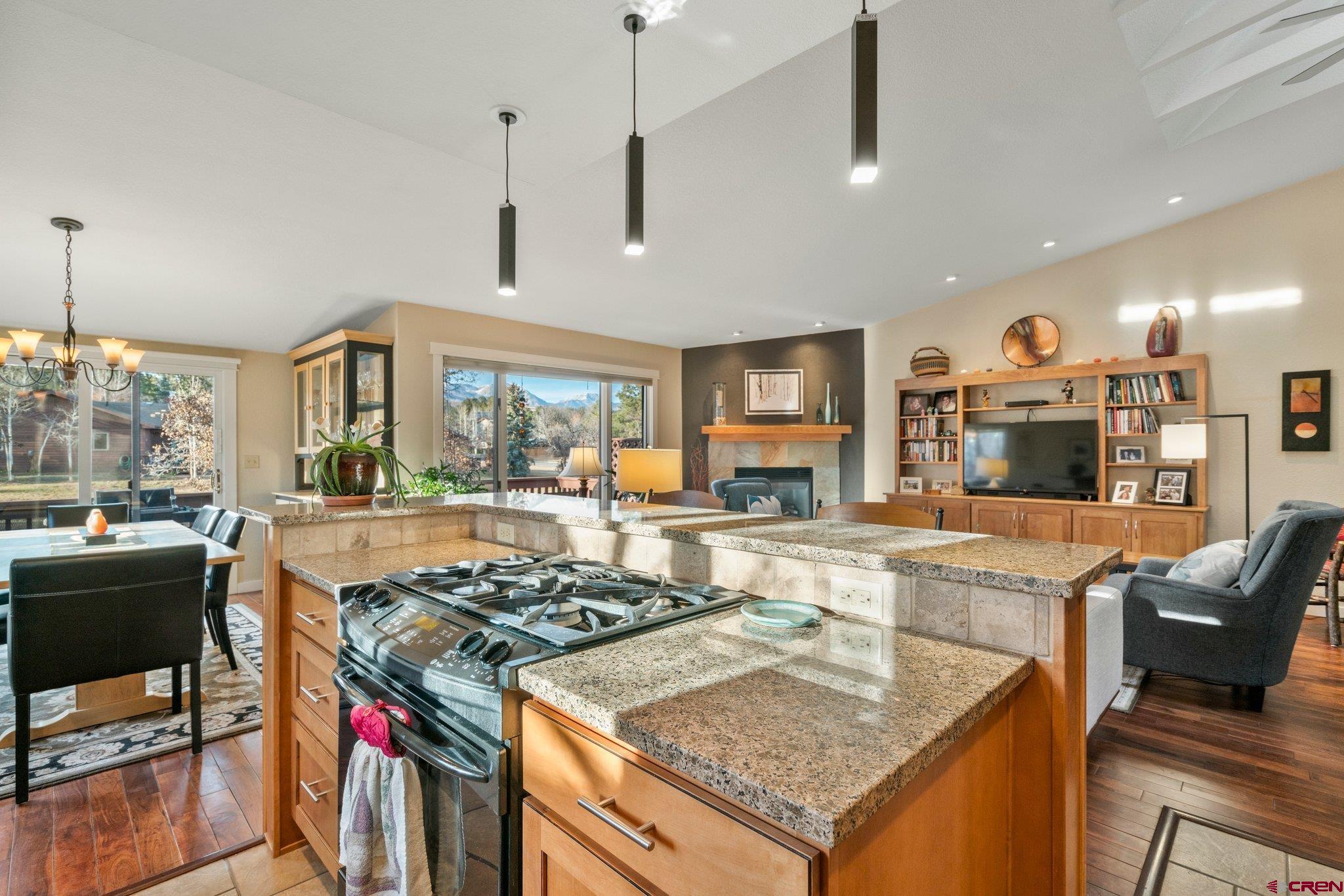 321 Pine Ridge Loop Durango, CO 81301 - Photo 7 of 35 a kitchen with stainless steel appliances granite countertop a stove and a view of living room