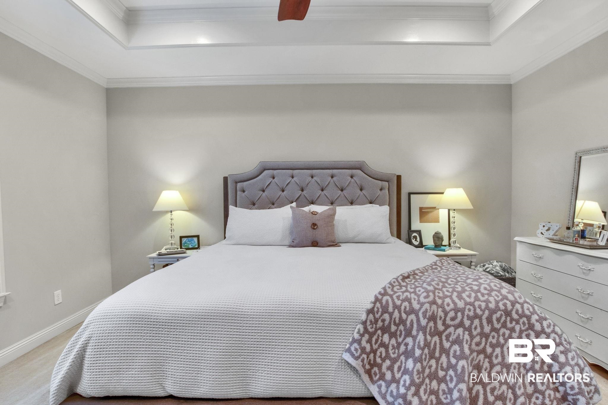 9478 Autauga Bend Daphne, AL 36526 - Photo 53 of 73 Bedroom featuring ceiling fan, crown molding, and wood-type flooring