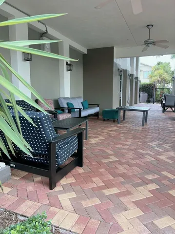 a outdoor space with balcony