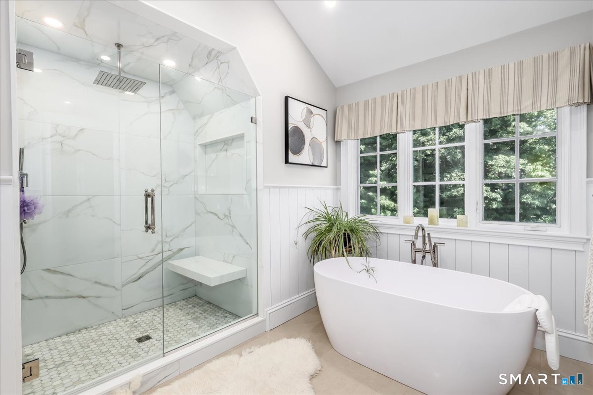 170 Branchville Road Ridgefield, CT 06877 - Photo 21 of 36 Radiant heated floors, new custom cabinetry, soaking tub and separate shower. Primary Bath leads to dressing room