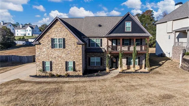 an aerial view of a house
