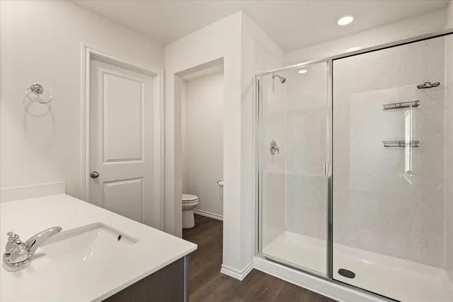 a bathroom with a shower and a sink