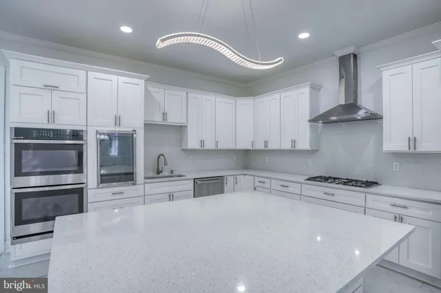 a large kitchen with cabinets