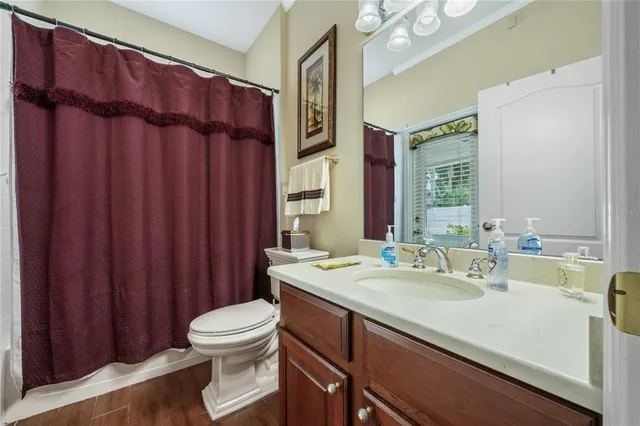 a bathroom with a sink a toilet and a mirror