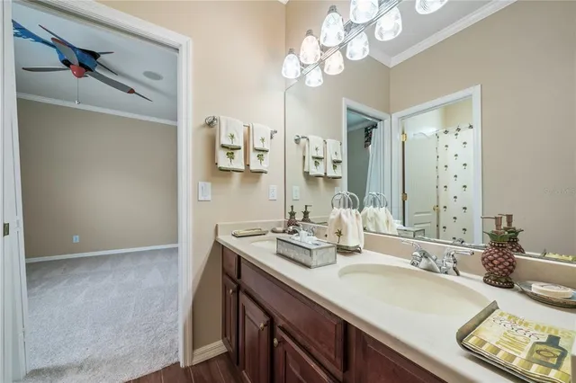 a bathroom with a sink a double vanity and a mirror