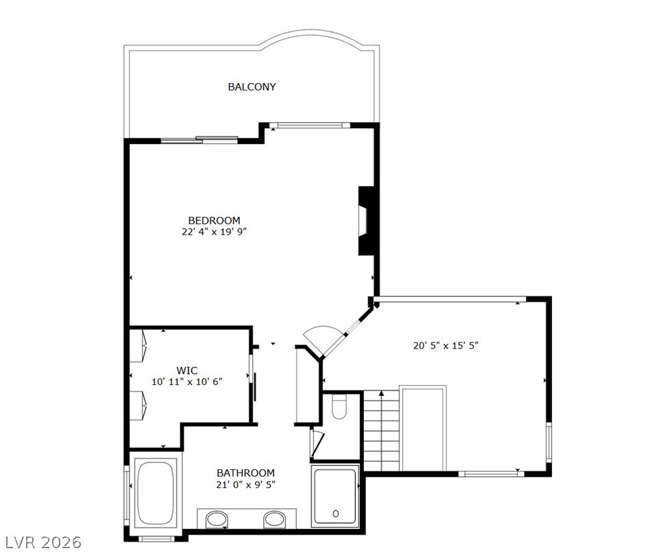 7995 Rio Rico Drive Las Vegas, NV 89113 - Photo 92 of 92 A clear floor plan illustrates a spacious bedroom, walk-in closet, and adjoining bathroom with a private balcony access.