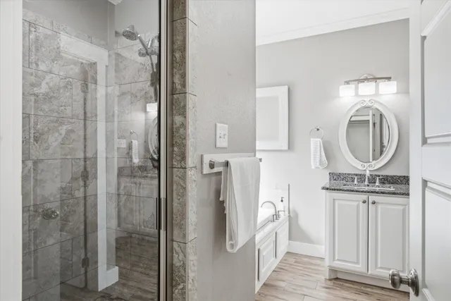 a view of a swimming pool with an outdoor seating