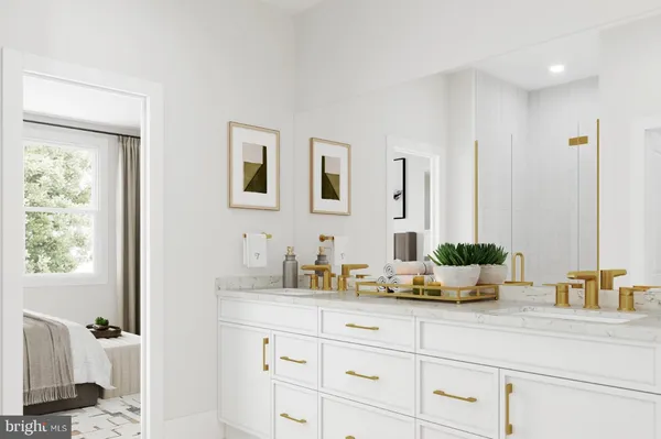 a bathroom with sink and mirror