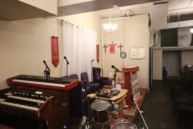 a living room with furniture