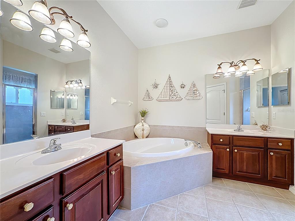 8721 Stone Harbour Loop Bradenton, FL 34212 - Photo 34 of 71 a bathroom with a tub a sink double vanity and mirror