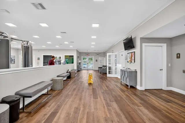 a view of a room with gym equipment