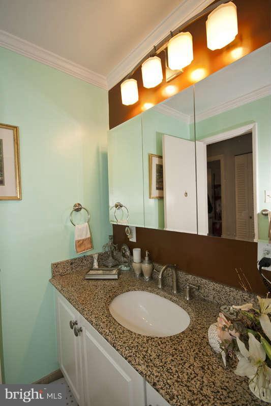 8119 Scotts Level Road Baltimore, MD 21208 - Photo 15 of 24 a bathroom with a granite countertop sink and a mirror
