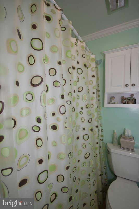 8119 Scotts Level Road Baltimore, MD 21208 - Photo 16 of 24 a bathroom with a toilet and a shower curtain