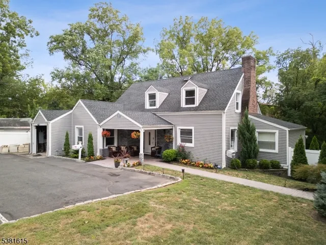 front view of a house with a patio