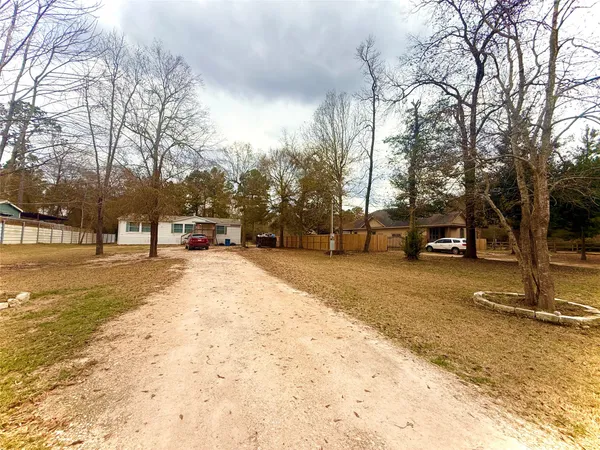 a view of yard with large trees