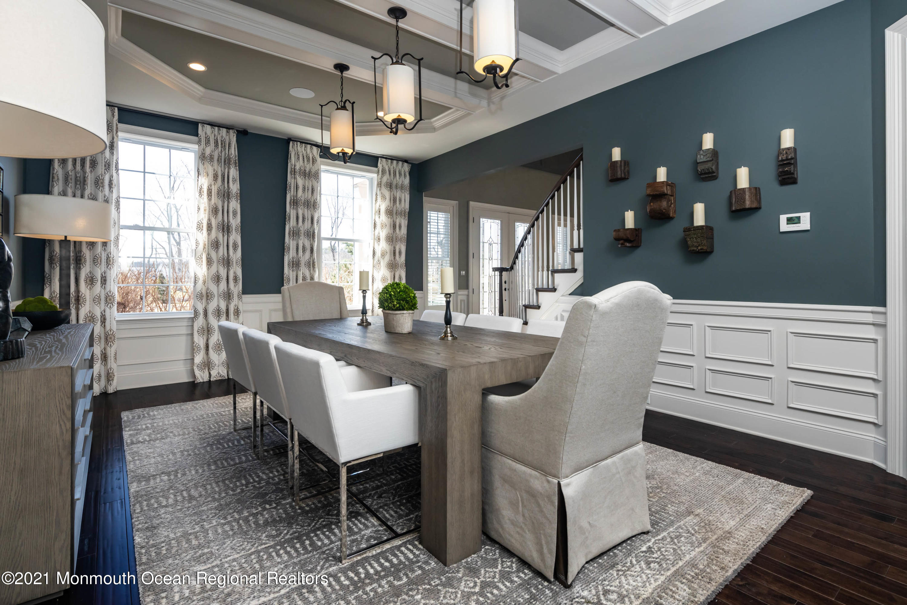 8 Strathmore Road Lincroft, NJ 07738 - Photo 15 of 76 a dining room with furniture and wooden floor