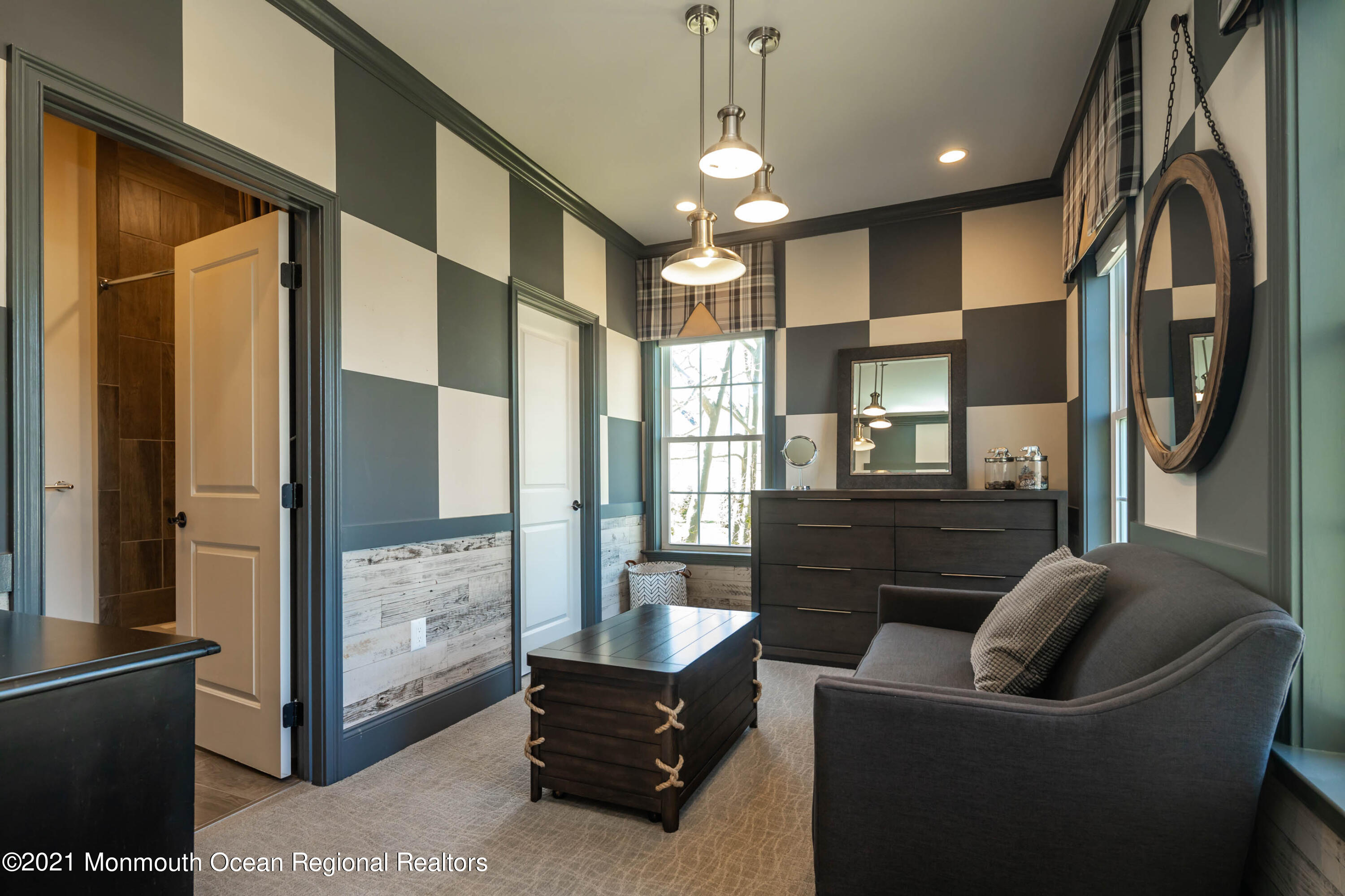 8 Strathmore Road Lincroft, NJ 07738 - Photo 44 of 76 a living room with furniture and a fireplace