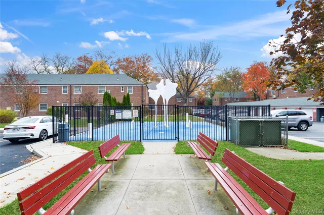 a view of a park with swings