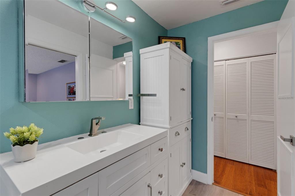 1065 Tartan Drive, Unit C Palm Harbor, FL 34684 - Photo 35 of 91 a bathroom with a sink and a mirror