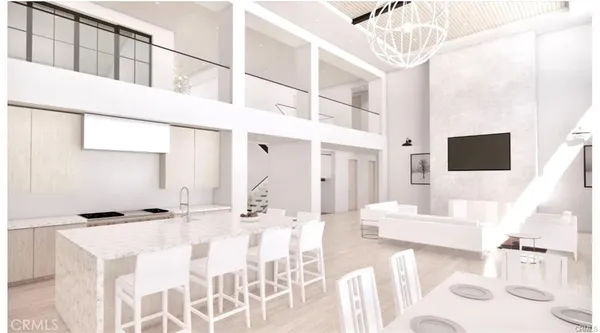 a view of a living room and a large window