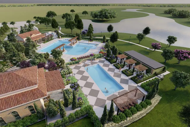 a view of a swimming pool with a porch