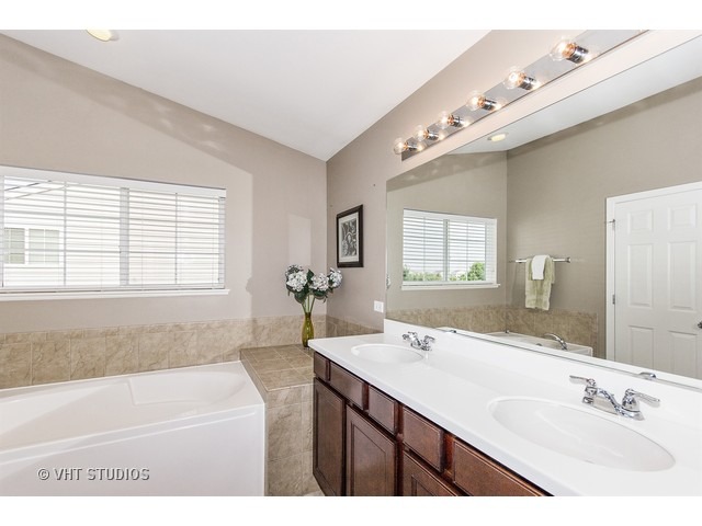 3153 Riley Road Montgomery, IL 60538 - Photo 9 of 15 a bathroom with a tub a sink and a mirror