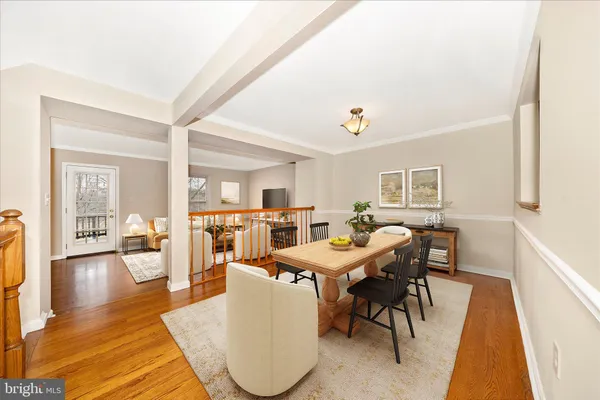 a view of a livingroom with wooden floor