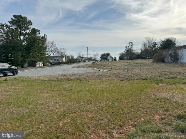 a view of a field with trees in the background