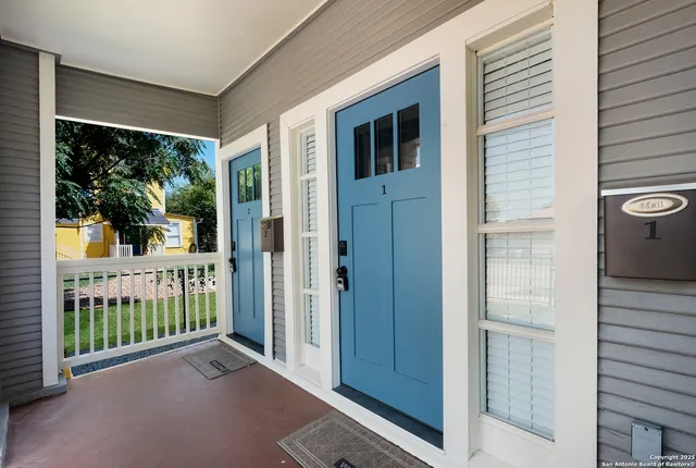 a view of a porch with a porch