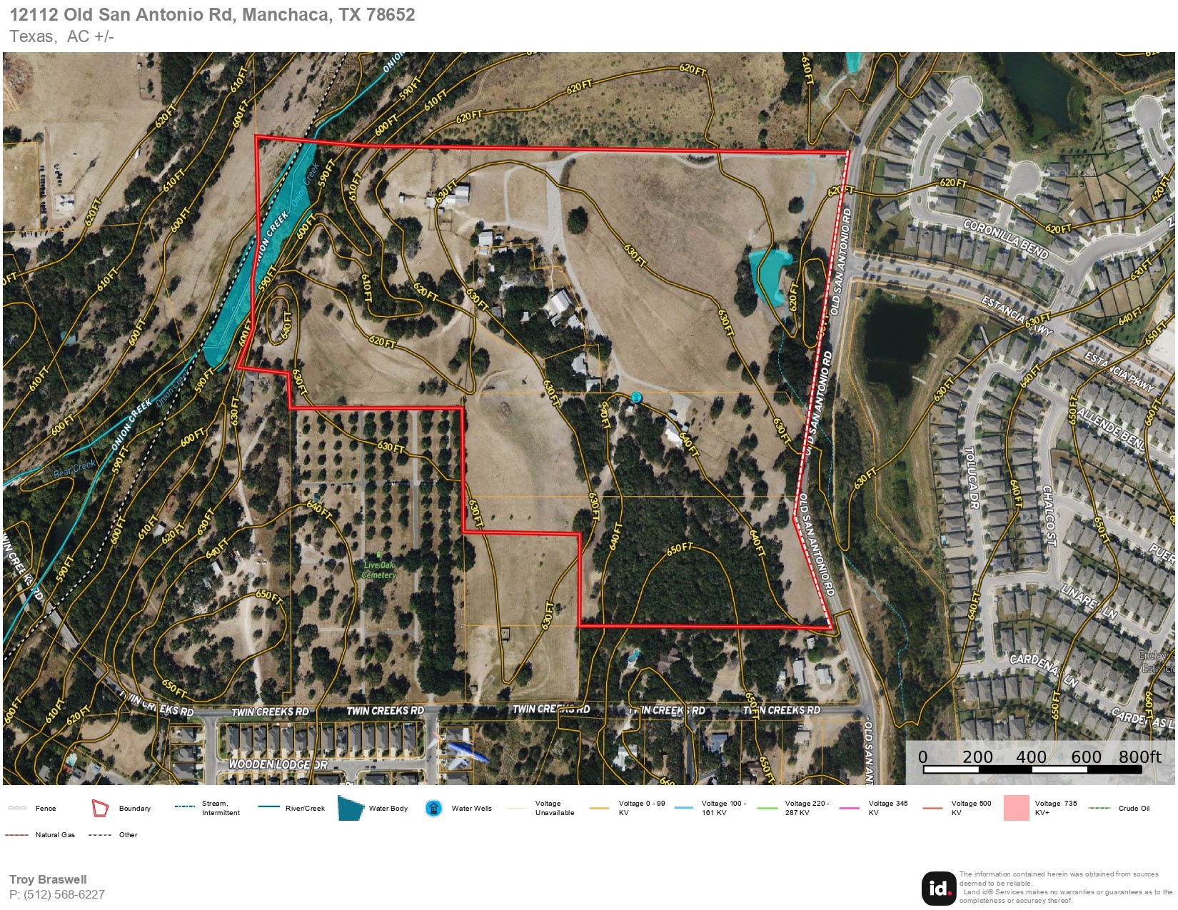 Aerial view of property's location with property parcel outlined.