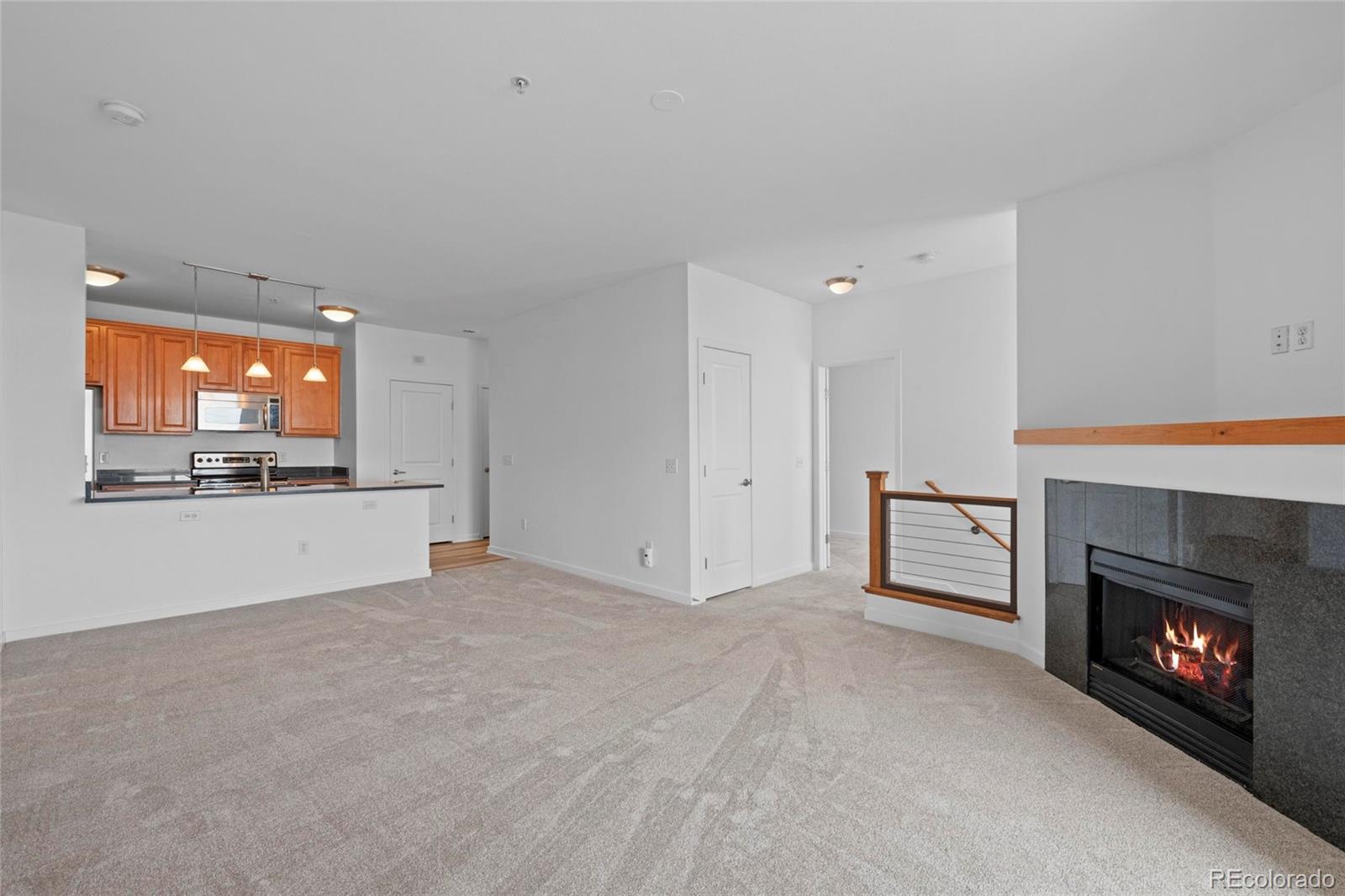 4100 Albion Street, Unit 320 Denver, CO 80216 - Photo 8 of 45 a view of an empty room with a fireplace and a fireplace