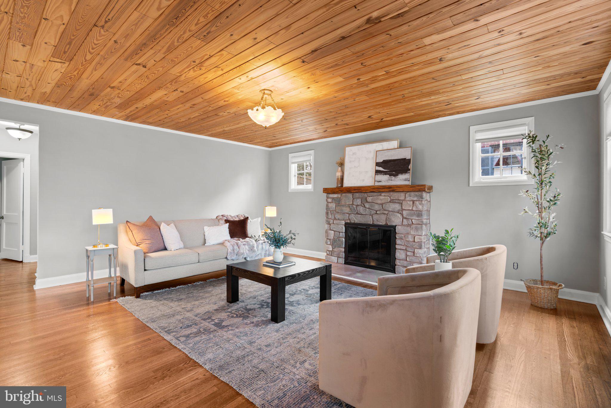 Main level; stone fireplace, fresh paint.