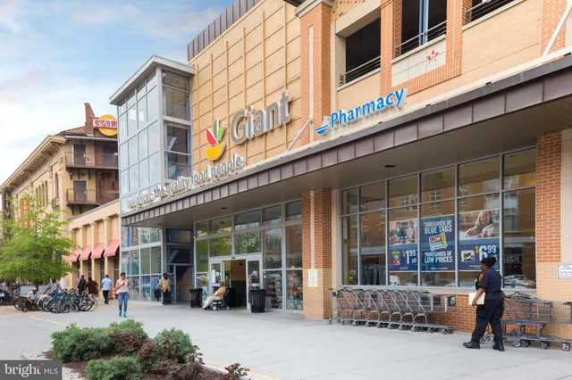 a view of a building with a large windows