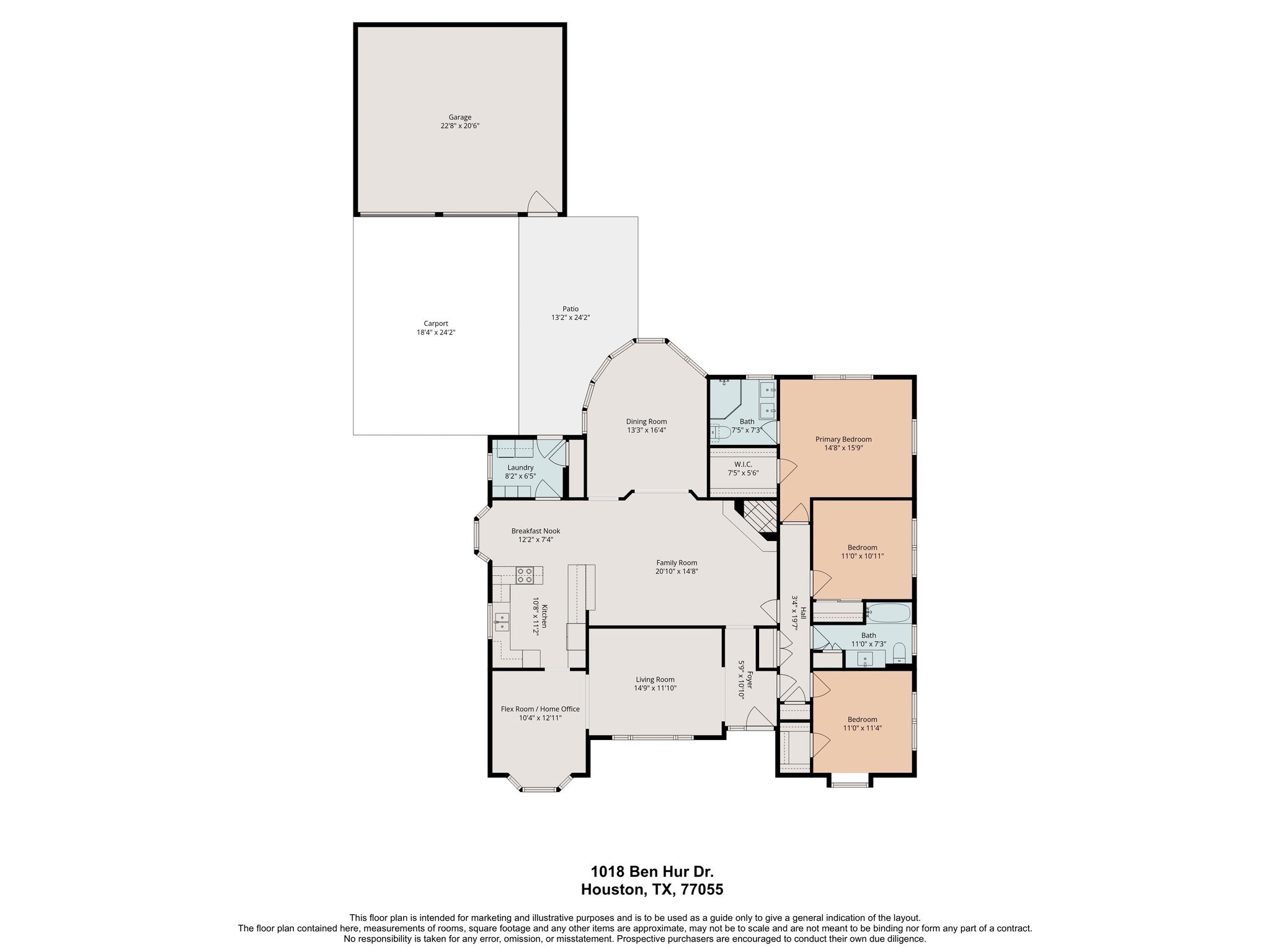 1018 Ben Hur Drive Spring Valley Village, TX 77055 - Photo 30 of 30 Floor plan- for marketing purposes only. Buyer to verify dimensions and accuracy.