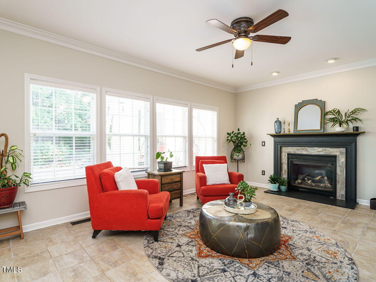 107 Whitney Lane Durham, NC 27713 - Photo 17 of 42 a living room with furniture and a fireplace