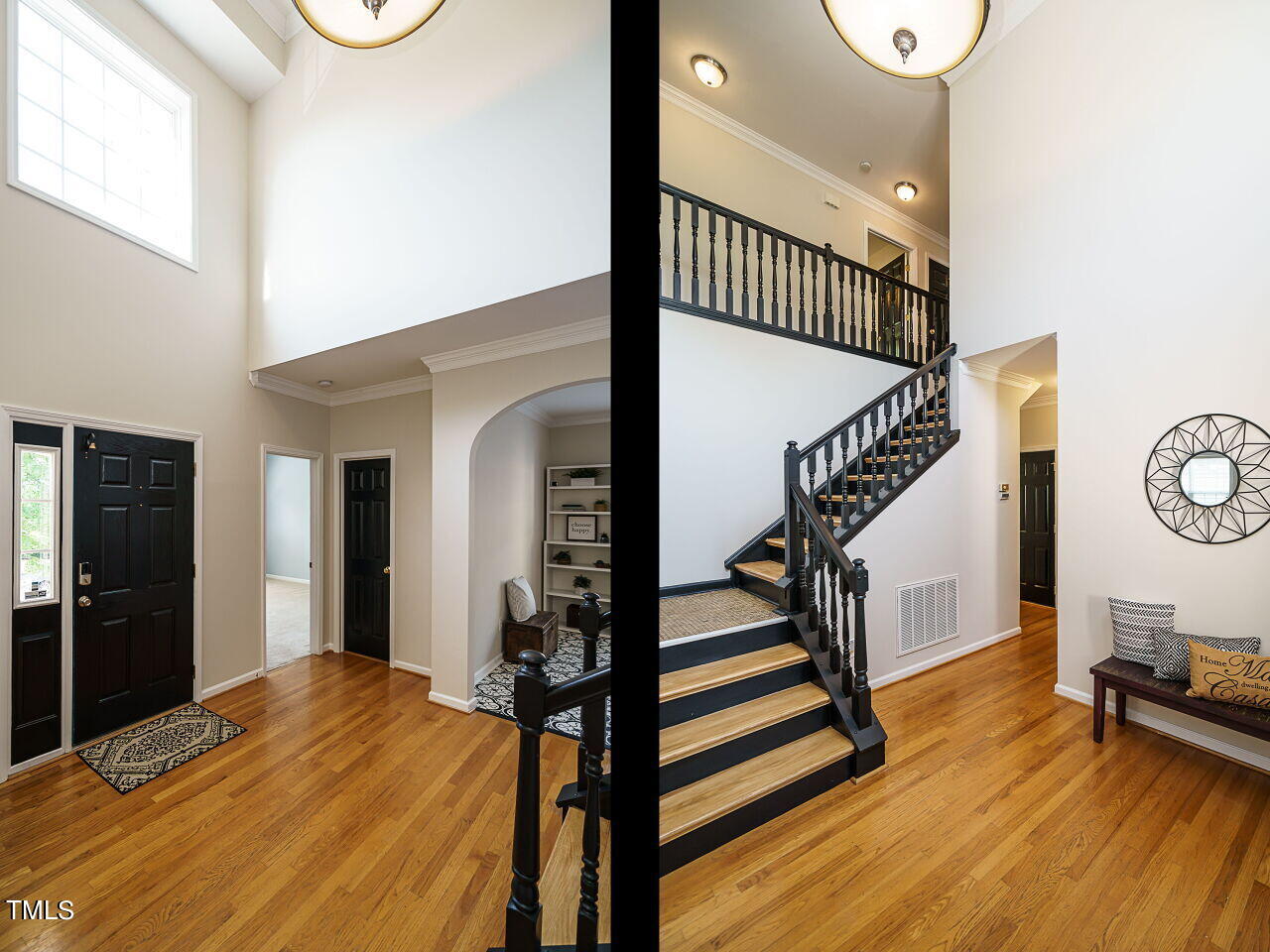 107 Whitney Lane Durham, NC 27713 - Photo 5 of 42 a view of a hallway with wooden floor and staircase