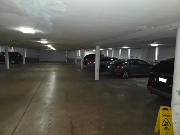 a view of a car in garage