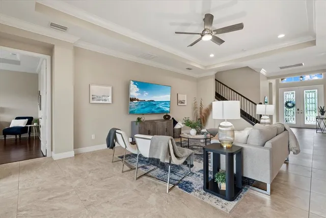 a living room with furniture