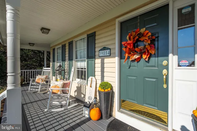 an outdoor view with a seating space