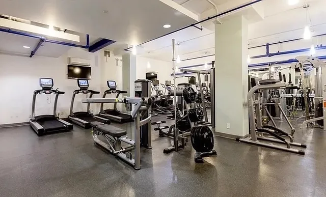 a view of a room with gym equipment