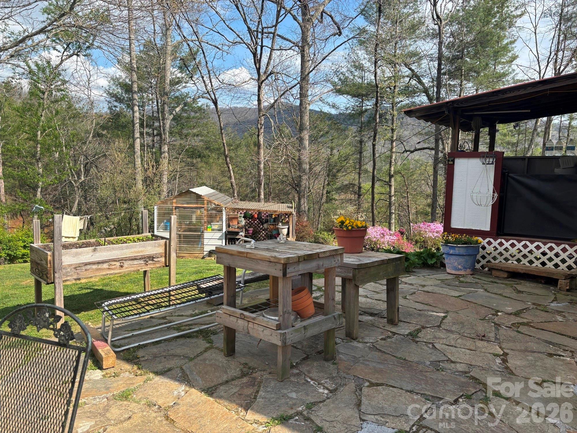 493 Franklintown Road Spruce Pine, NC 28777 - Photo 18 of 27 a view of backyard with outdoor seating and trees
