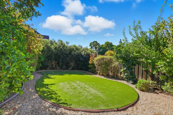 a view of a swimming pool with a garden