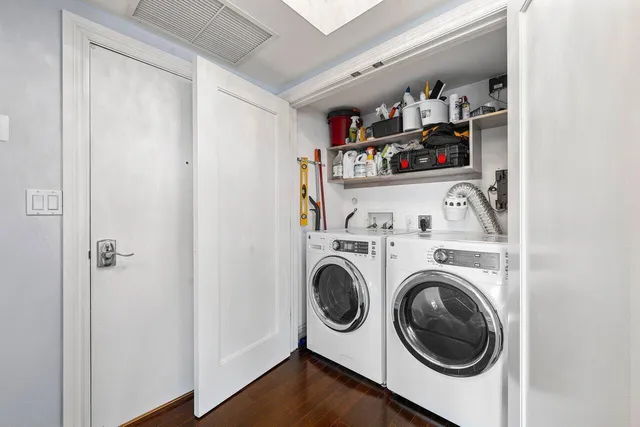a utility room with dryer and washer