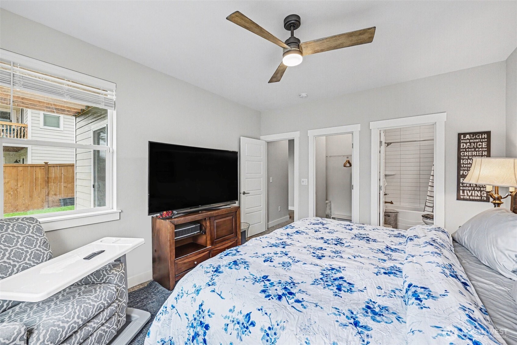 9779 Prospect Place Gig Harbor, WA 98332 - Photo 21 of 33 a bedroom with a bed and a flat screen tv on dresser