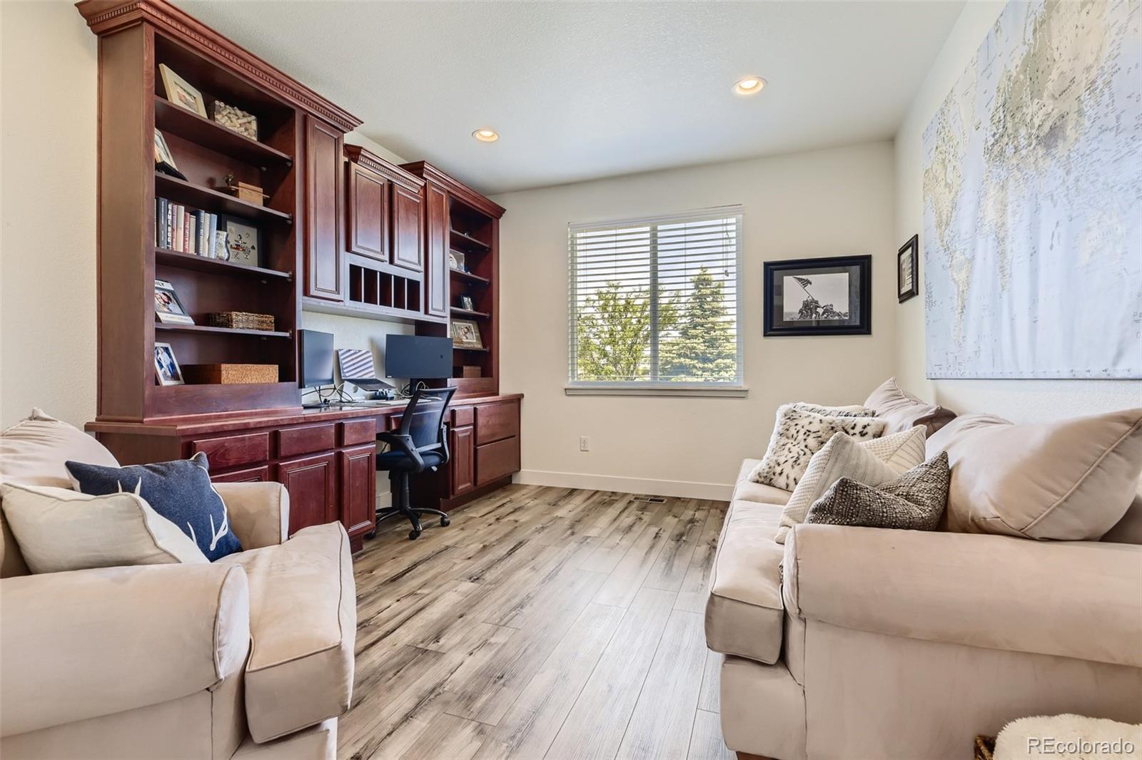 17021 White Alba Lane Parker, CO 80134 - Photo 9 of 21 a living room with furniture and a book shelf